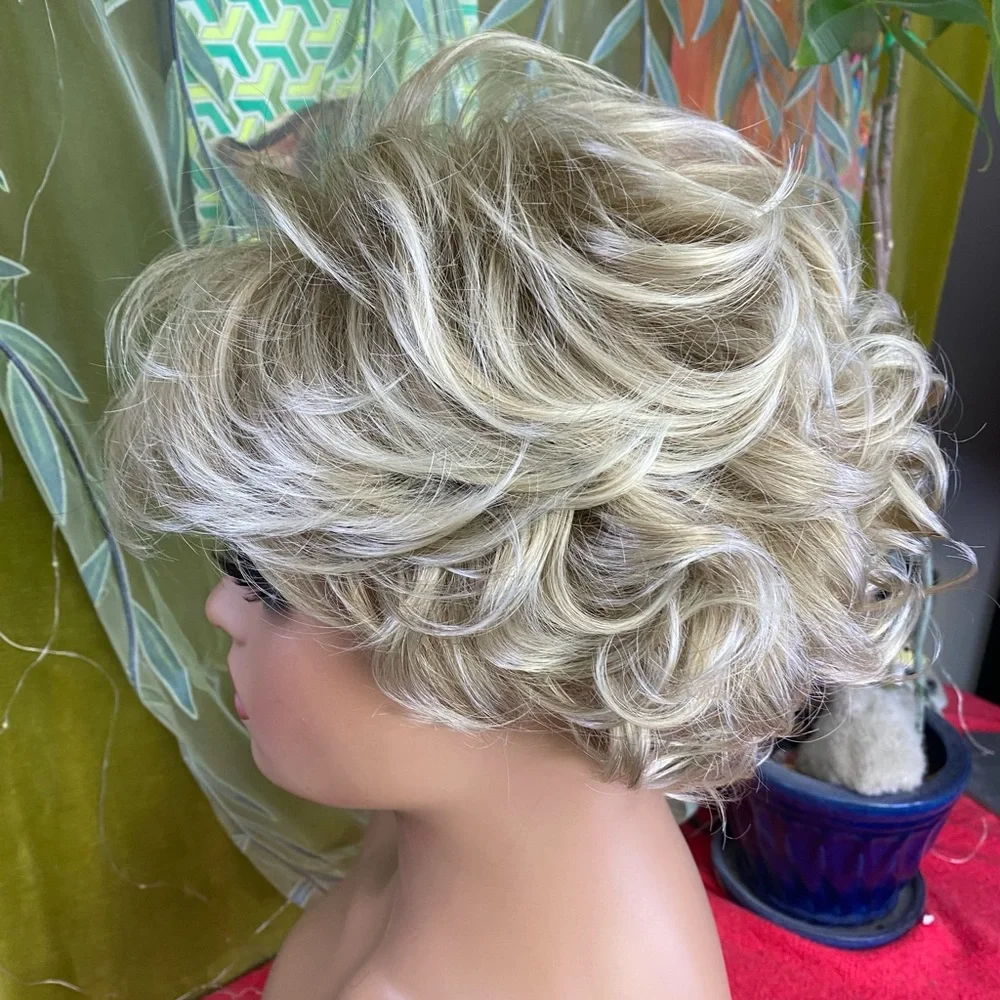 curly pixie ombré mixed blonde wig